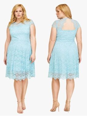 ➕ Lane Bryant Light Blue Eyelash Lace Dress Sz 28